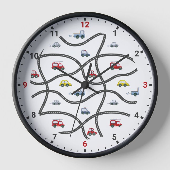 Niedliche Autostrassen Kinder Schlafzimmerdekorati Uhr (Vorderseite)