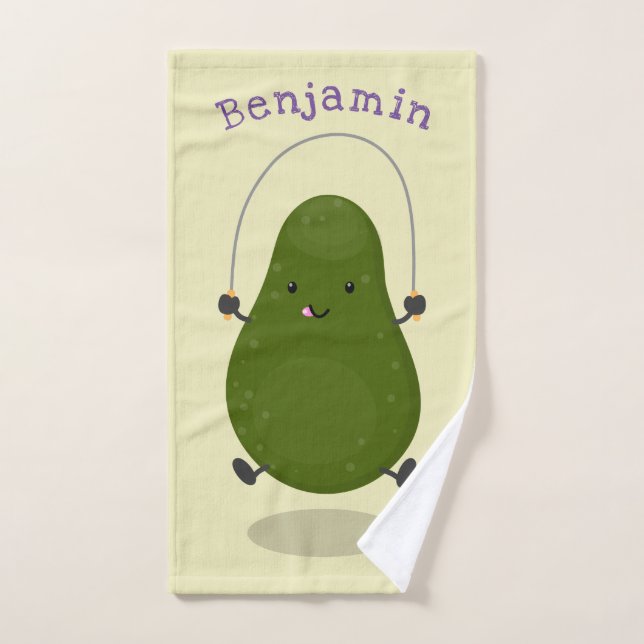 Niedliche Avocado-Springseil-Cartoon-Abbildung Badhandtuch Set (Handtuch)