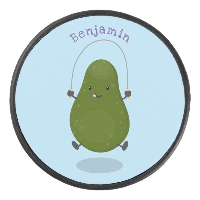 Niedliche Avocado-Springseil-Cartoon-Abbildung Eishockey Puck (Vorderseite)