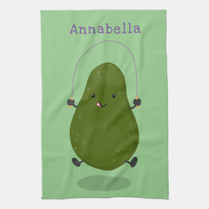 Niedliche Avocado-Springseil-Cartoon-Abbildung Geschirrtuch