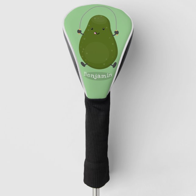 Niedliche Avocado-Springseil-Cartoon-Abbildung Golf Headcover (Vorderseite)