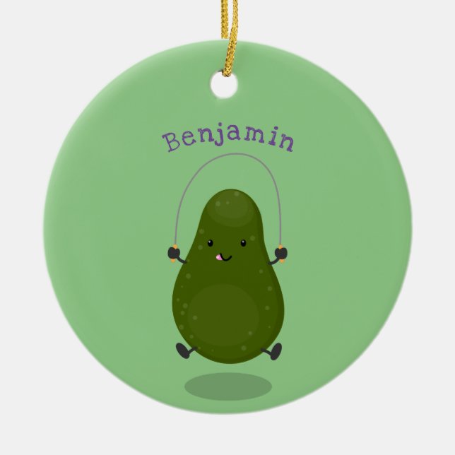 Niedliche Avocado-Springseil-Cartoon-Abbildung Keramik Ornament (Vorne)