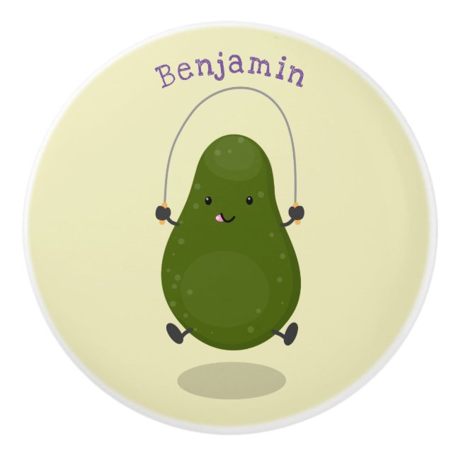 Niedliche Avocado-Springseil-Cartoon-Abbildung Keramikknauf (Vorderseite)