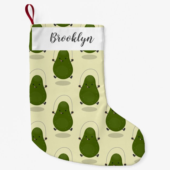 Niedliche Avocado-Springseil-Cartoon-Abbildung Kleiner Weihnachtsstrumpf (Vorderseite)