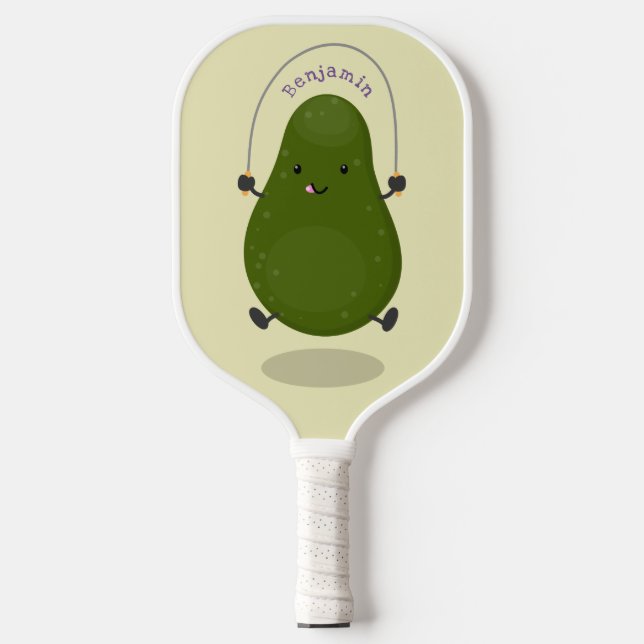 Niedliche Avocado-Springseil-Cartoon-Abbildung Pickleball Schläger (Vorderseite)