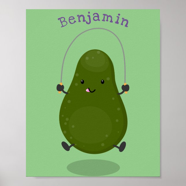 Niedliche Avocado-Springseil-Cartoon-Abbildung Poster (Vorne)