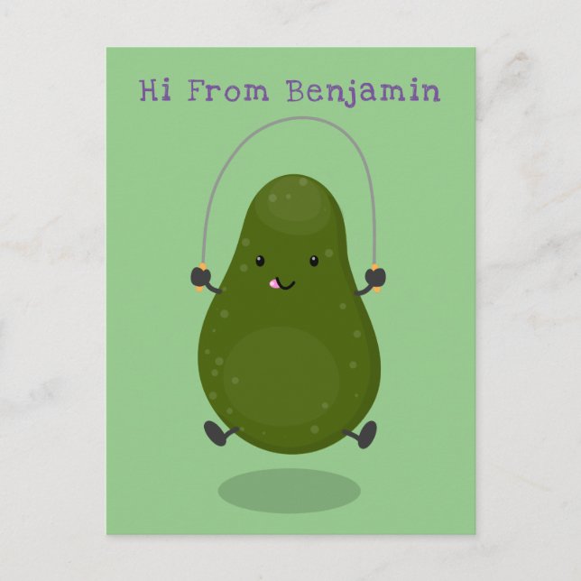 Niedliche Avocado-Springseil-Cartoon-Abbildung Postkarte (Vorderseite)
