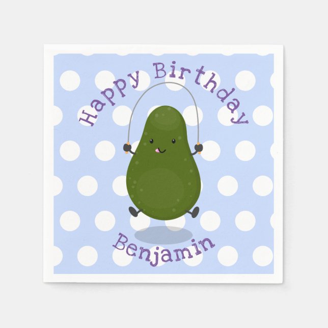 Niedliche Avocado-Springseil-Cartoon-Abbildung Serviette (Vorderseite)