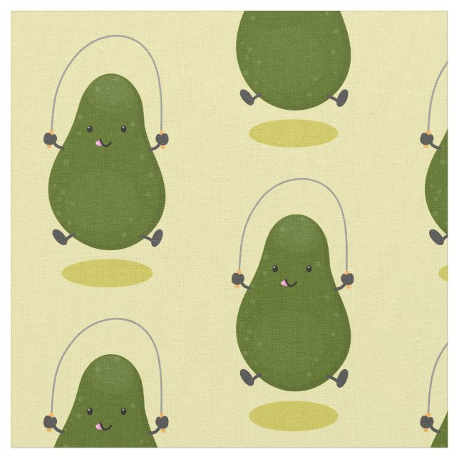 Niedliche Avocado-Springseil-Cartoon-Abbildung Stoff (Nahaufnahme)