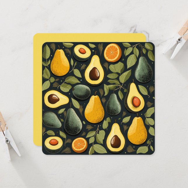 Niedliche Avocados-Flachkarte (Vorderseite/Rückseite Beispiel)