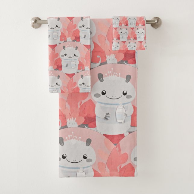 Niedliche Axolotl Drink Milk Badhandtuch Set (Insitu)