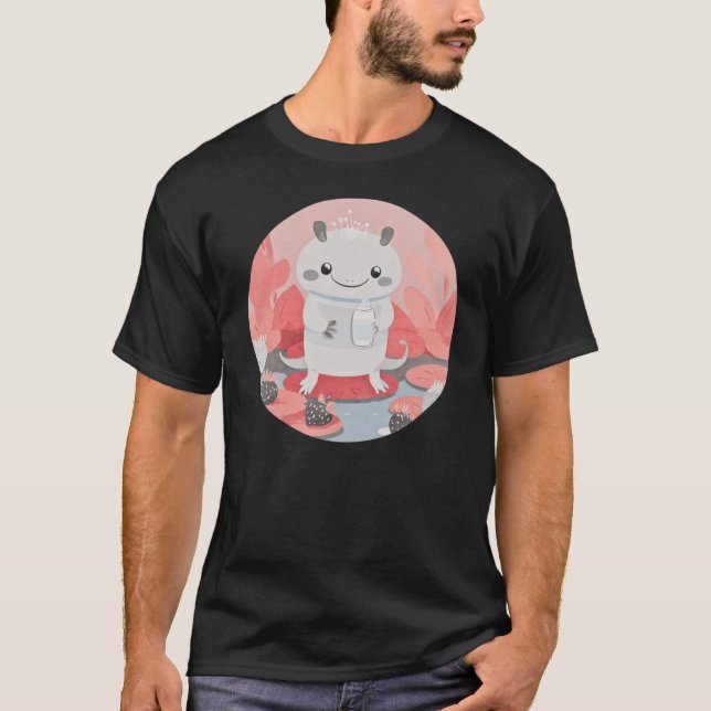 Niedliche Axolotl Drink Milk T-Shirt (Vorderseite)