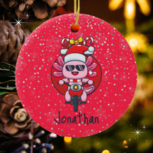 Niedliche Axolotl-Fahrt mit dem Weihnachtsspielzeu Keramik Ornament