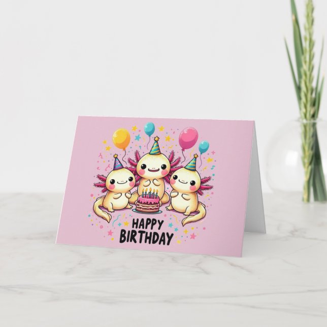 Niedliche Axolotl Happy Birthday Card Rosa Dankeskarte (Vorderseite)