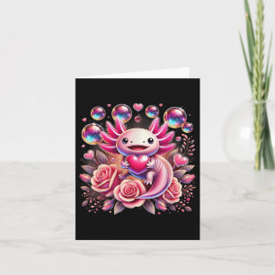 Niedliche Axolotl Holding Herz Romantischer Valent Karte