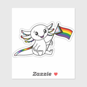 Niedliche Axolotl mit Quasar Progress Pride Flag L Aufkleber