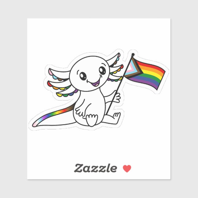 Niedliche Axolotl mit Quasar Progress Pride Flag L Aufkleber (Blatt)