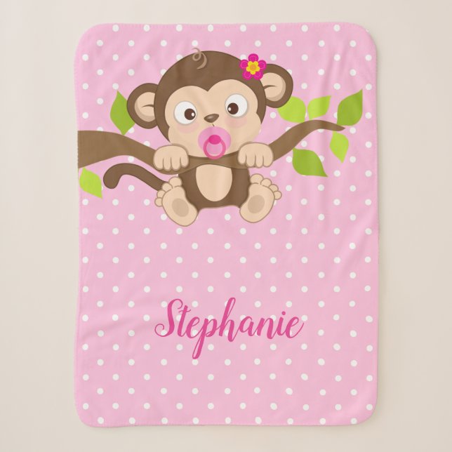 Niedliche Baby-Affe-Rosa-Polka-Punkte Sherpadecke (Vorderseite)