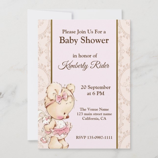 Niedliche Baby Bear Baby Dusche Einladung (Vorderseite)