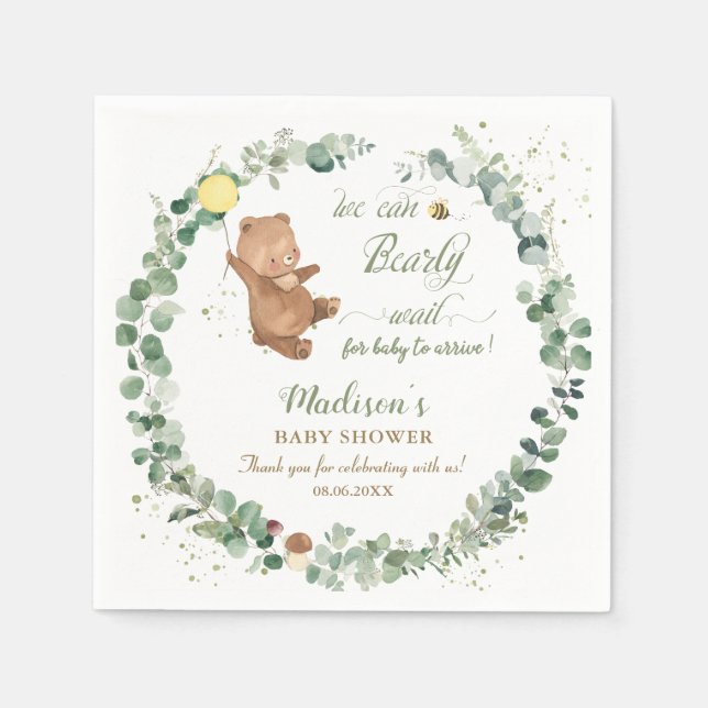 Niedliche Baby Bear Greenery Gender Neutral Baby D Serviette (Vorderseite)