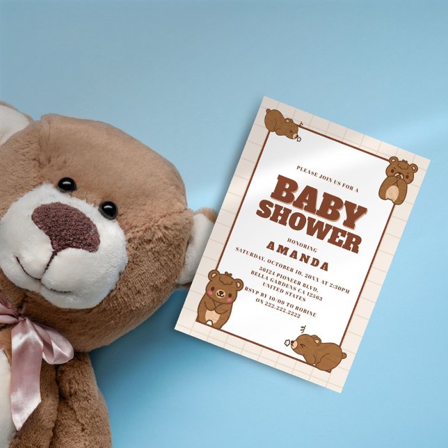 Niedliche Baby Bears - Braun neutrale Babydusche Einladung (Von Creator hochgeladen)