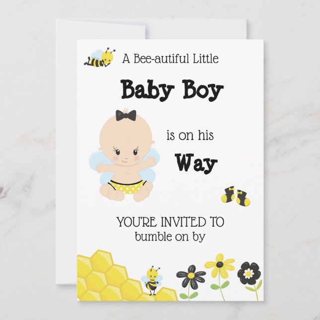 *~* niedliche Baby-Bienen-Baby JUNGE Einladung (Vorderseite)