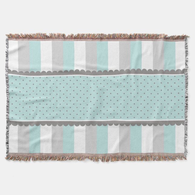 Niedliche Baby-Blau-u. Grau-Streifen und Decke (Vorderseite)