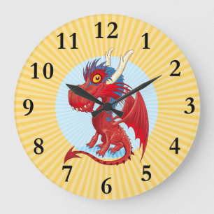 Niedliche Baby Dragon Clock Große Wanduhr