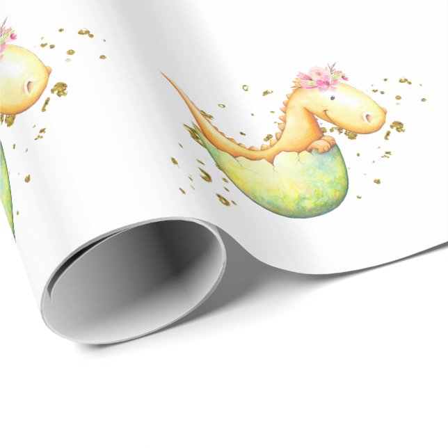 *~* Niedliche Baby Dragon Dinosaurier Geschenkpapier (Rolleneckpunkt)