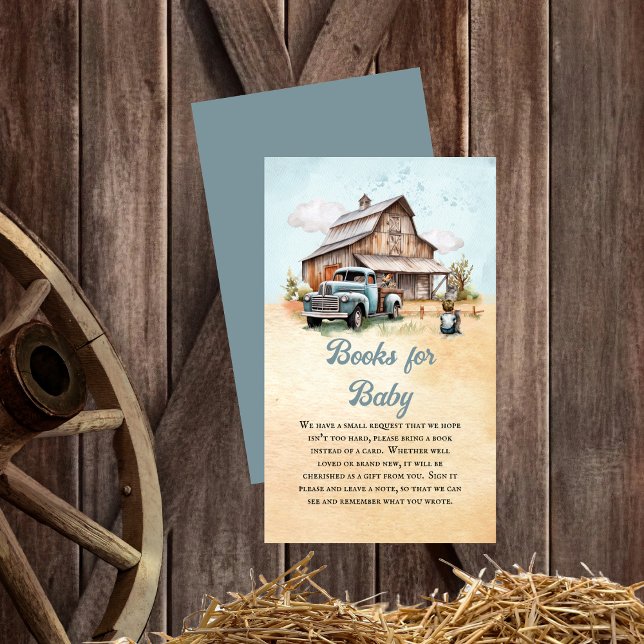 Niedliche Baby-Duschbücher für Bauer Begleitkarte (Boy Baby Shower "Books for Baby" Insert Card -- "A Cute Little Farmer Is On His Way!" Collection)