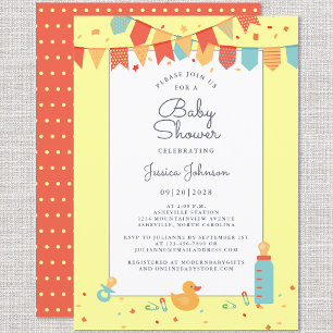 Niedliche Baby Dusche Gelb Aquamarine Banner Flags Einladung