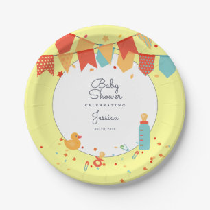 Niedliche Baby Dusche Gelb rote Banner Flags Confe Pappteller