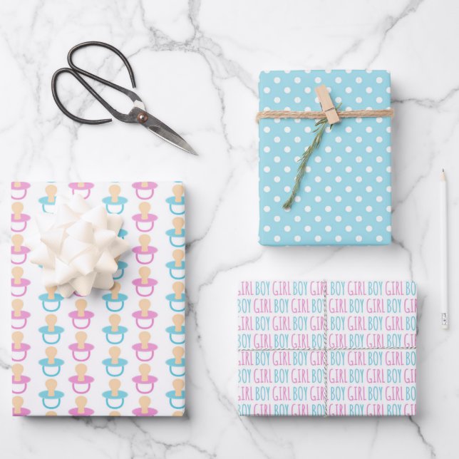 Niedliche Baby-Dusche/Gender-Reveal-Papiertüte Geschenkpapier Set (Vorderseite)