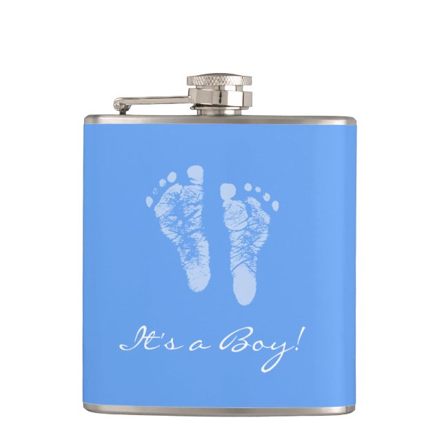 Niedliche Baby-Dusche seine ein Jungen-blaues Flachmann (Vorderseite)