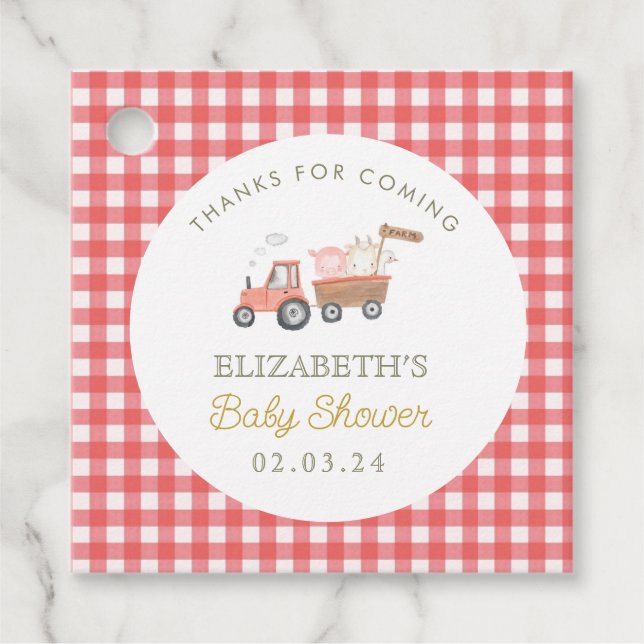 Niedliche Baby-Dusche von Zuchttieren Barnyard Geschenkanhänger (Vorderseite)
