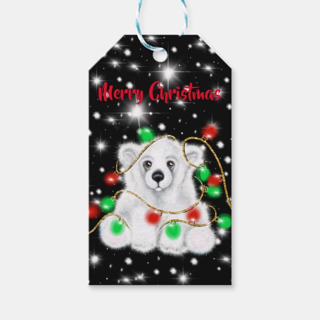Niedliche Baby-Eisbär-Weihnachtslichter Sternennac Geschenkanhänger (Vorderseite)