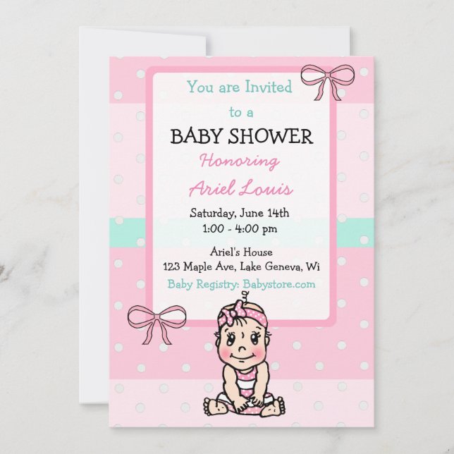 Niedliche Baby Girl Babydusche Einladung (Vorderseite)