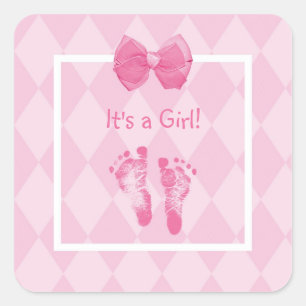 Niedliche Baby Girl Footprints Quadratischer Aufkleber