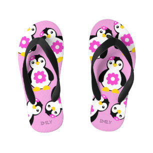Niedliche Baby Girl Pinguine mit rosa Blume Kinderbadesandalen