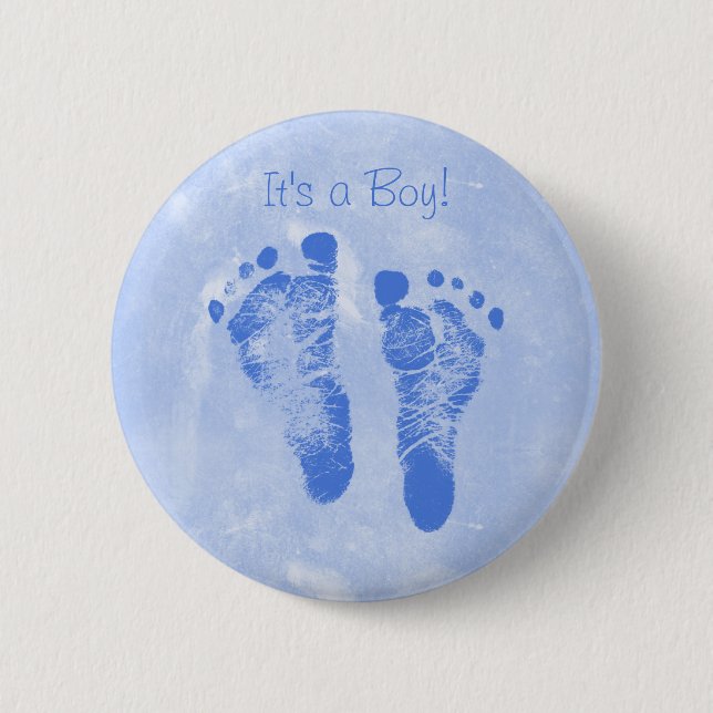 Niedliche Baby-Jungen-Abdruck-Geburts-Mitteilung Button (Vorderseite)