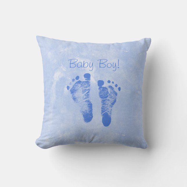 Niedliche Baby-Jungen-Abdruck-Geburts-Mitteilung Kissen (Vorderseite)