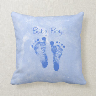 Niedliche Baby-Jungen-Abdruck-Geburts-Mitteilung Kissen
