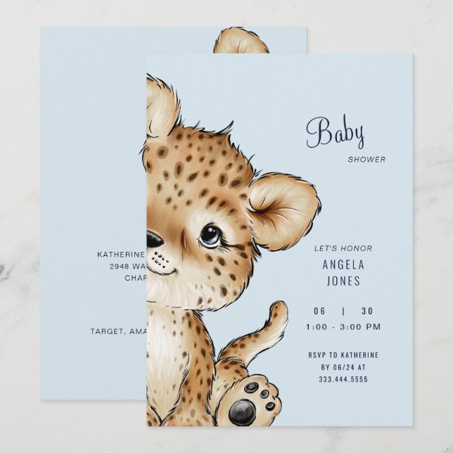 Niedliche Baby Leopard Babydusche Einladung (Vorne/Hinten)