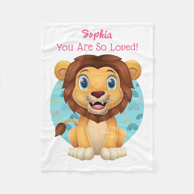 Niedliche Baby Lion Art, Name und Botschaft des Ki Fleecedecke (Vorderseite)