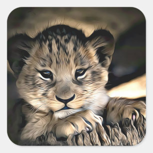 Niedliche Baby-Löwe-CUB-Aufkleber Quadratischer Aufkleber