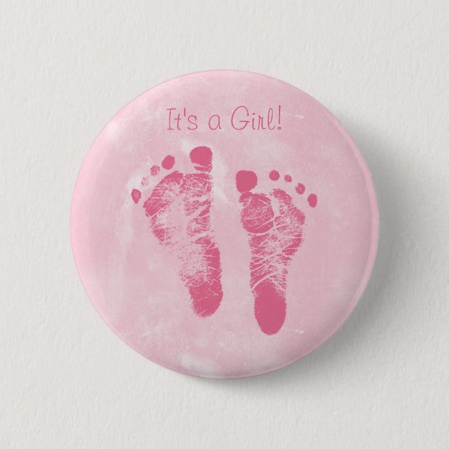 Niedliche Baby-Mädchen-Abdruck-Geburts-Mitteilung Button (Vorderseite)