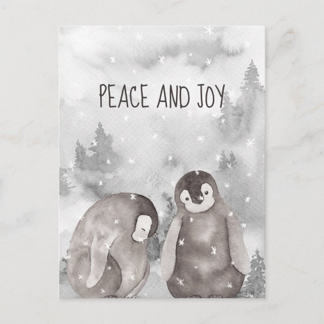 Niedliche Baby Pinguine Winterschnee Frieden und F Postkarte (Vorderseite)