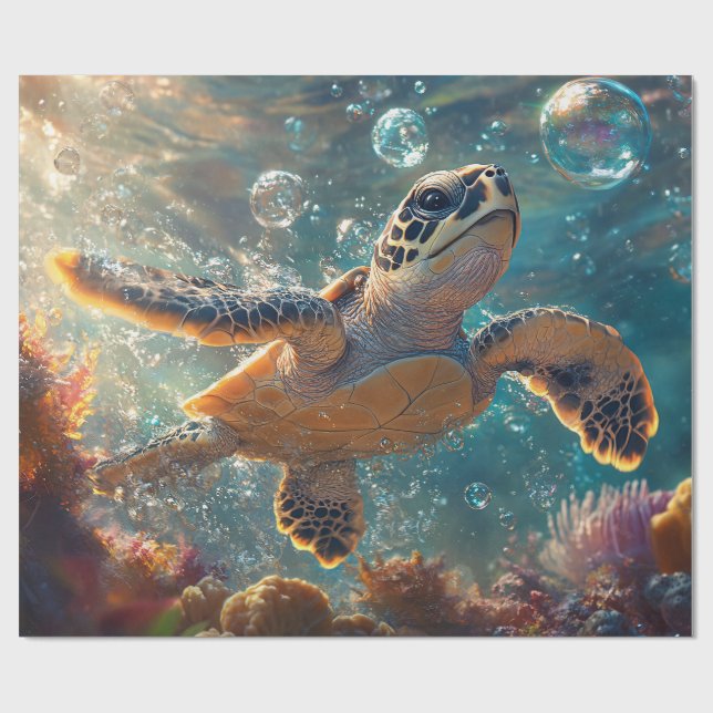 Niedliche Baby-Sea-Schildkröte mit Bläschen Decoup Geschenkpapier (Flach)