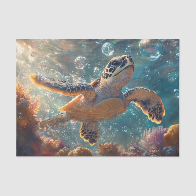 Niedliche Baby-Sea-Schildkröte mit Bläschen Decoup Seidenpapier (Vorderseite)