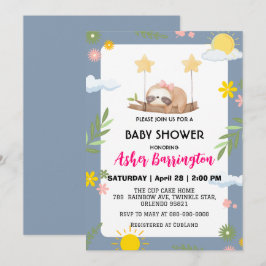 Niedliche Baby-Sloth Regenbogen-Blume Babydusche Einladung